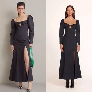 STAUD Josephine puff sleeve leg slit dress